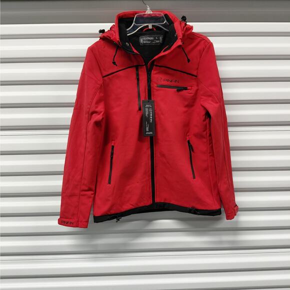 PinFin Women’s Hooded Windbreaker Alpha Jacket Size Large Red Hiking Rain Coat - Picture 1 of 15